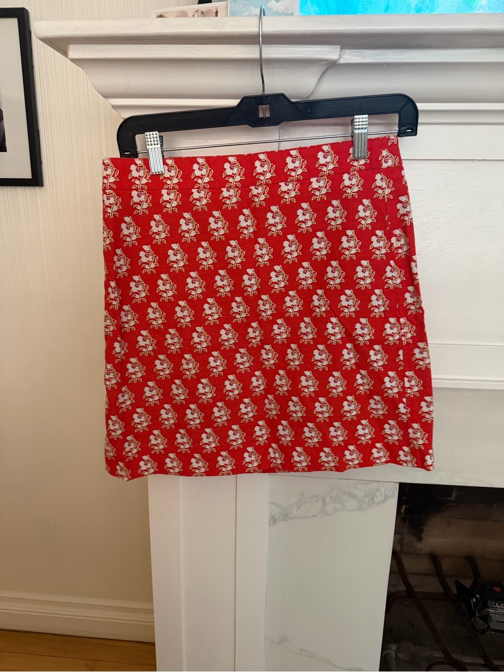 J. Crew Red Mini Skirt with White Floral Print